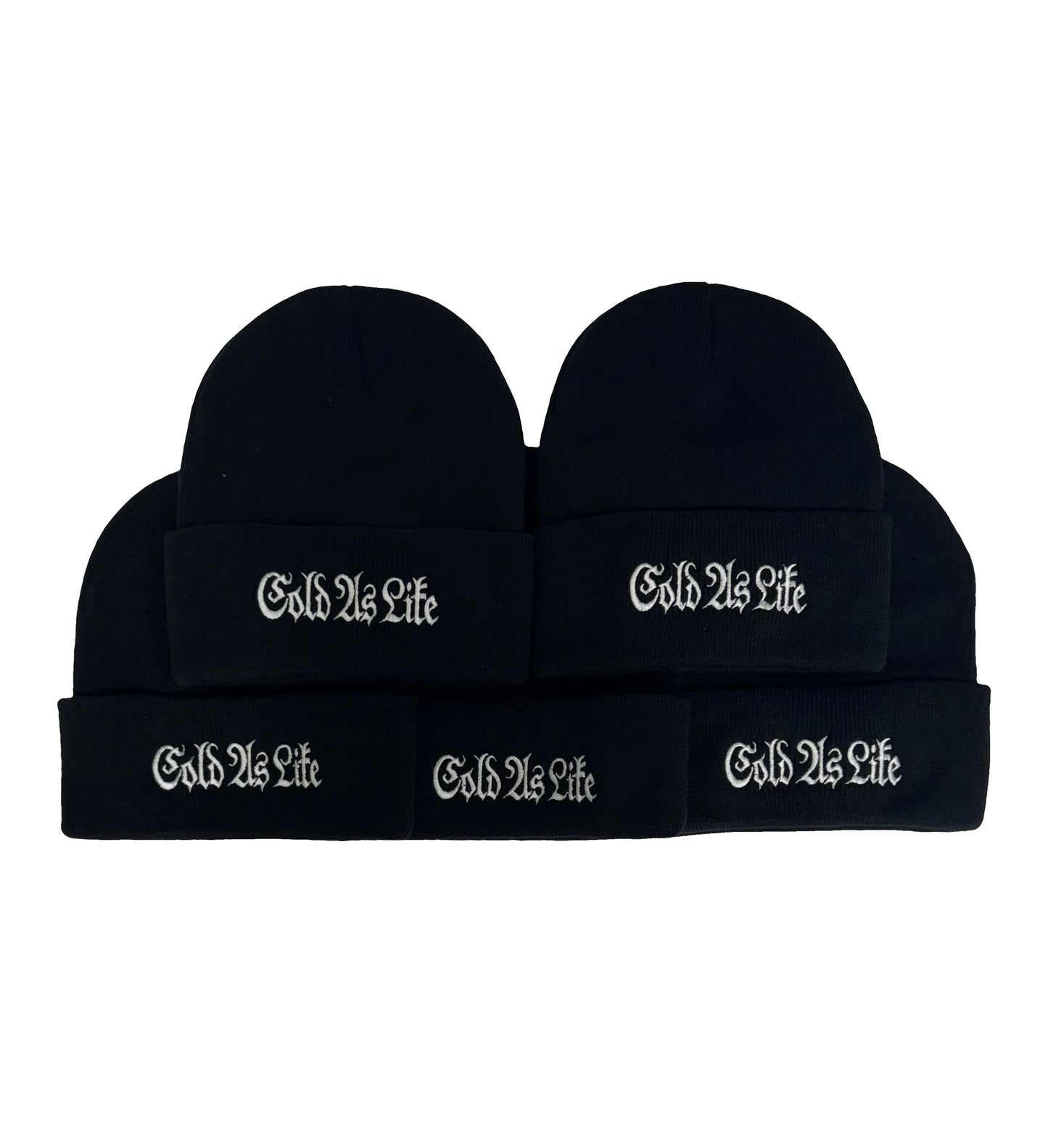 Black beanie with 'Gold is Life' text on a white background